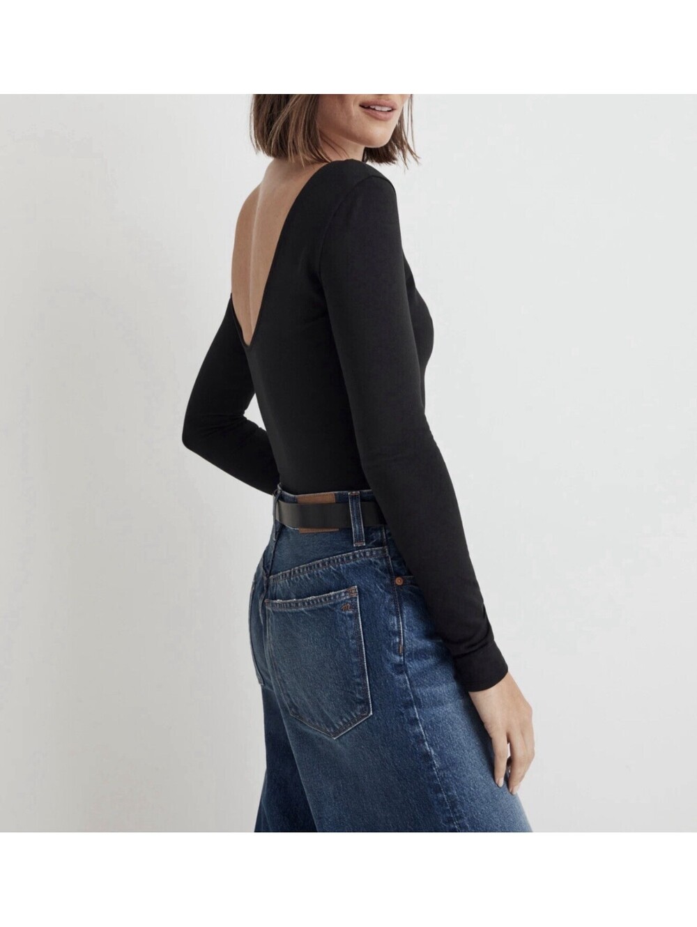 Madewell Women's True Black Long Sleeve Ballet Thong Bodysuit Sz XS NEW